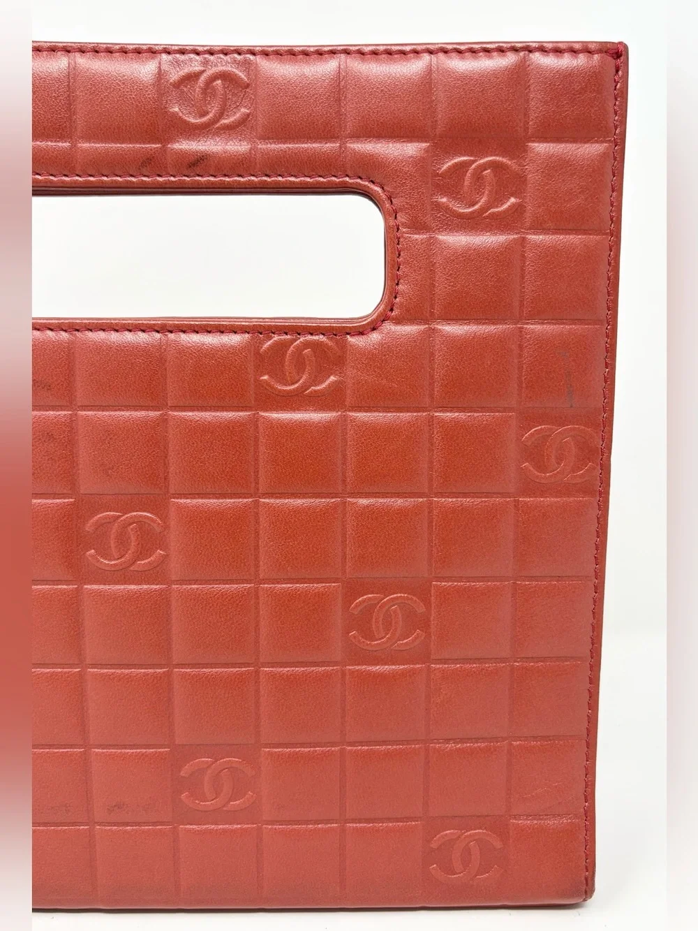 Chanel Chocolate Bar Handle Bag Red Lambskin Vintage 2003–2004 Authentic
